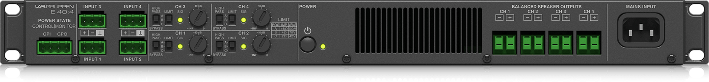 Lab Gruppen E 40:4-4000 Watt Amplifier with 4 Flexible Output Channels for Installation Applications