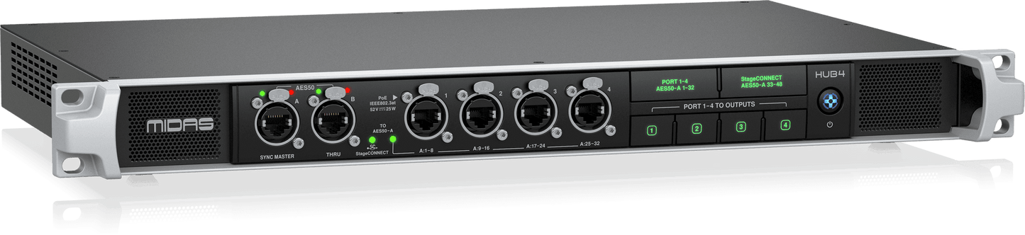 Midas HUB4 Monitor System Hub with 4 PoE Ports for Personal Mixers