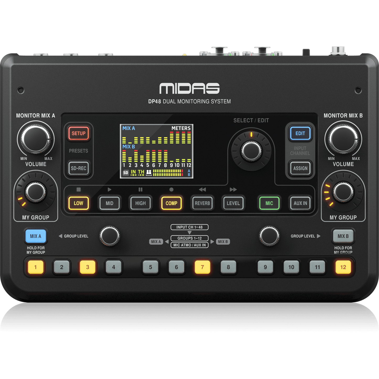 Midas DP48 Dual 48 Channel Personal Monitor Mixer with SD Card Recorder, Stereo Ambience Microphone and Remote Powering
