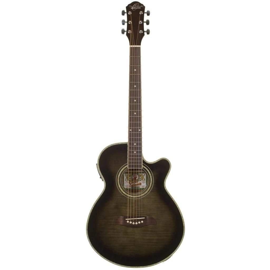 Oscar Schmidt OG10CEFTB Semi-Acoustic Guitar - Flame Trans Black