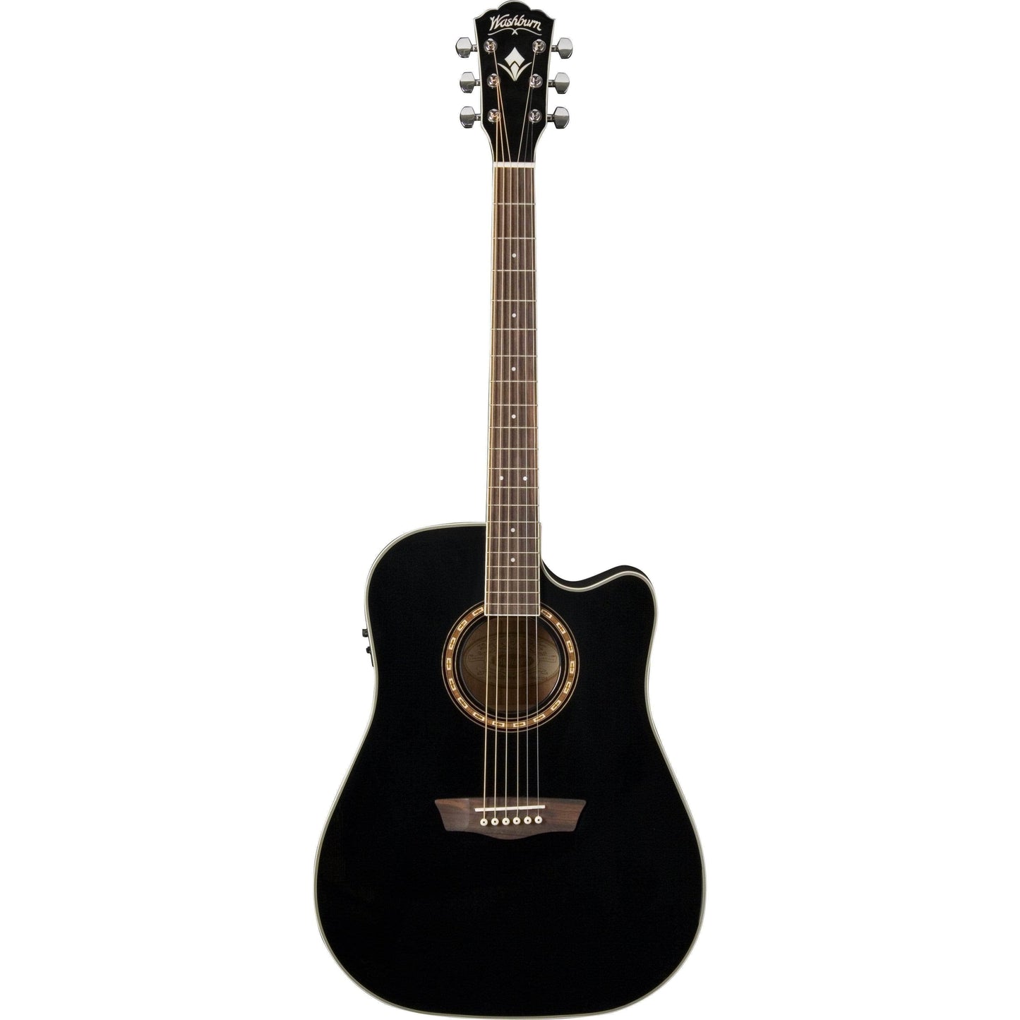 Washburn WD10SCEB Dreadnought Semi-Acoustic Guitar - Black