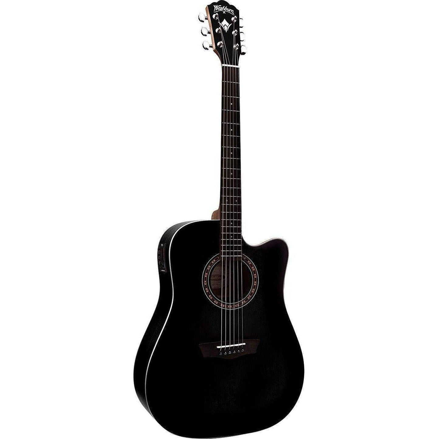 Washburn WD7SCEBM Dreadnought Semi-Acoustic Guitar - Black Matte (Display Piece)