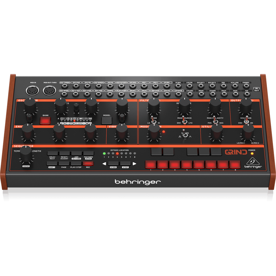 Behringer GRIND Hybrid Semi-Modular Synthesizer with 24 Digital Sound Engines, Analog Ladder Filter, 32-Step Sequencer and 16-Voice Poly Chain