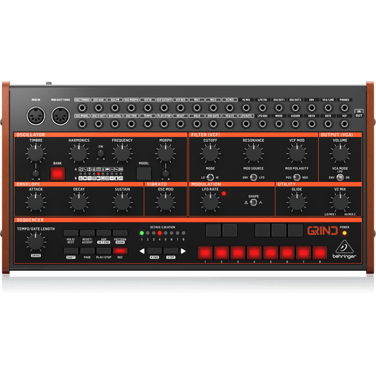Behringer GRIND Hybrid Semi-Modular Synthesizer with 24 Digital Sound Engines, Analog Ladder Filter, 32-Step Sequencer and 16-Voice Poly Chain