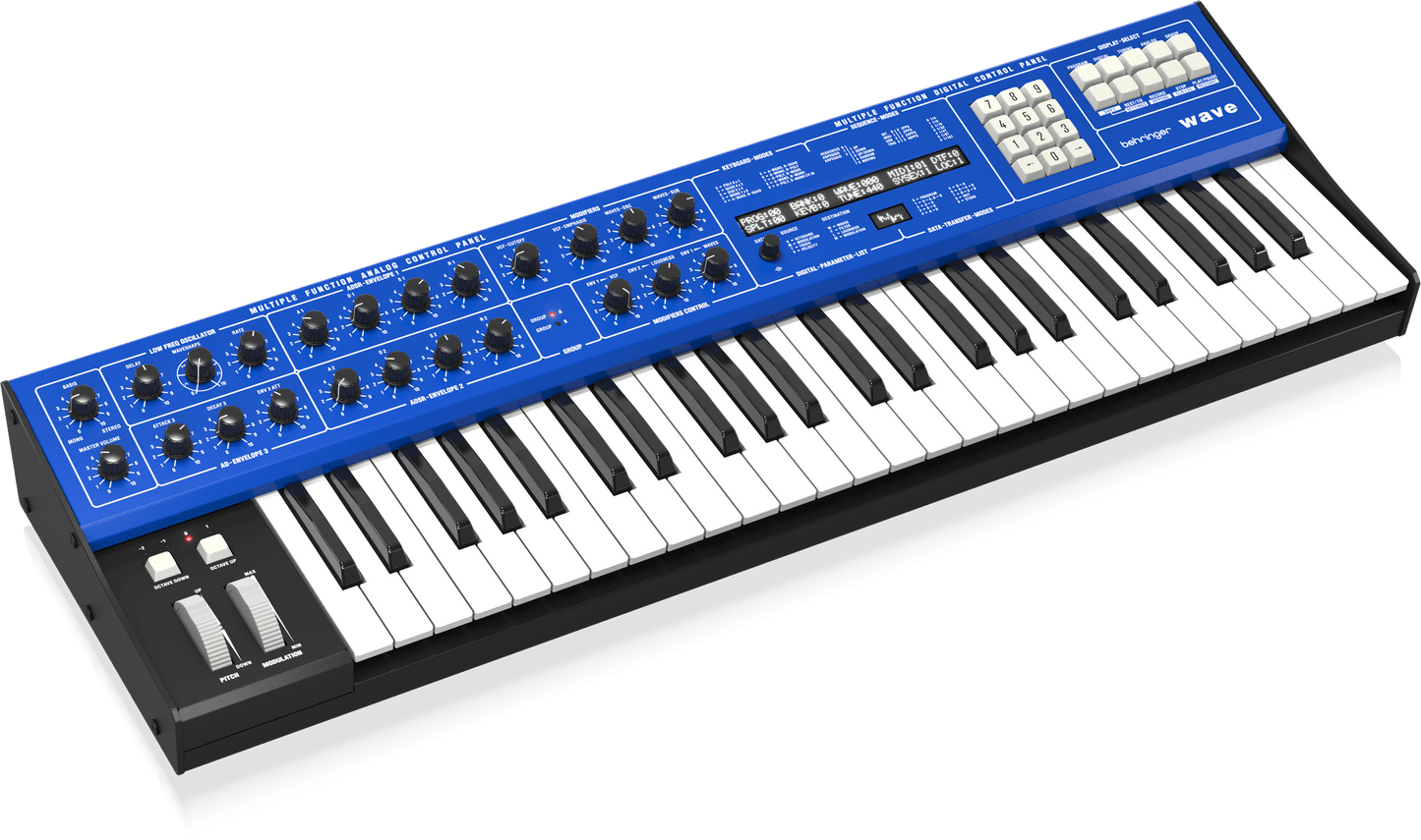 Behringer WAVE Legendary 8-Voice Multi-Timbral Hybrid Synthesizer with Wavetable Generators and Analog VCF and VCA, LFO, 3 Envelopes, Arpeggiator and Sequencer