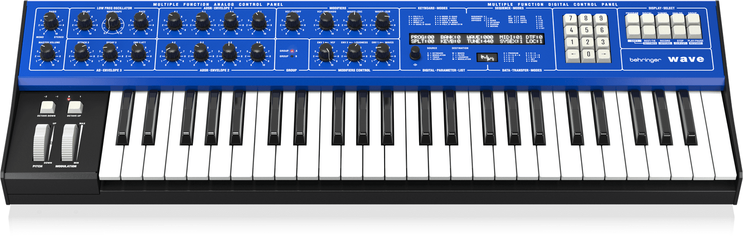 Behringer WAVE Legendary 8-Voice Multi-Timbral Hybrid Synthesizer with Wavetable Generators and Analog VCF and VCA, LFO, 3 Envelopes, Arpeggiator and Sequencer