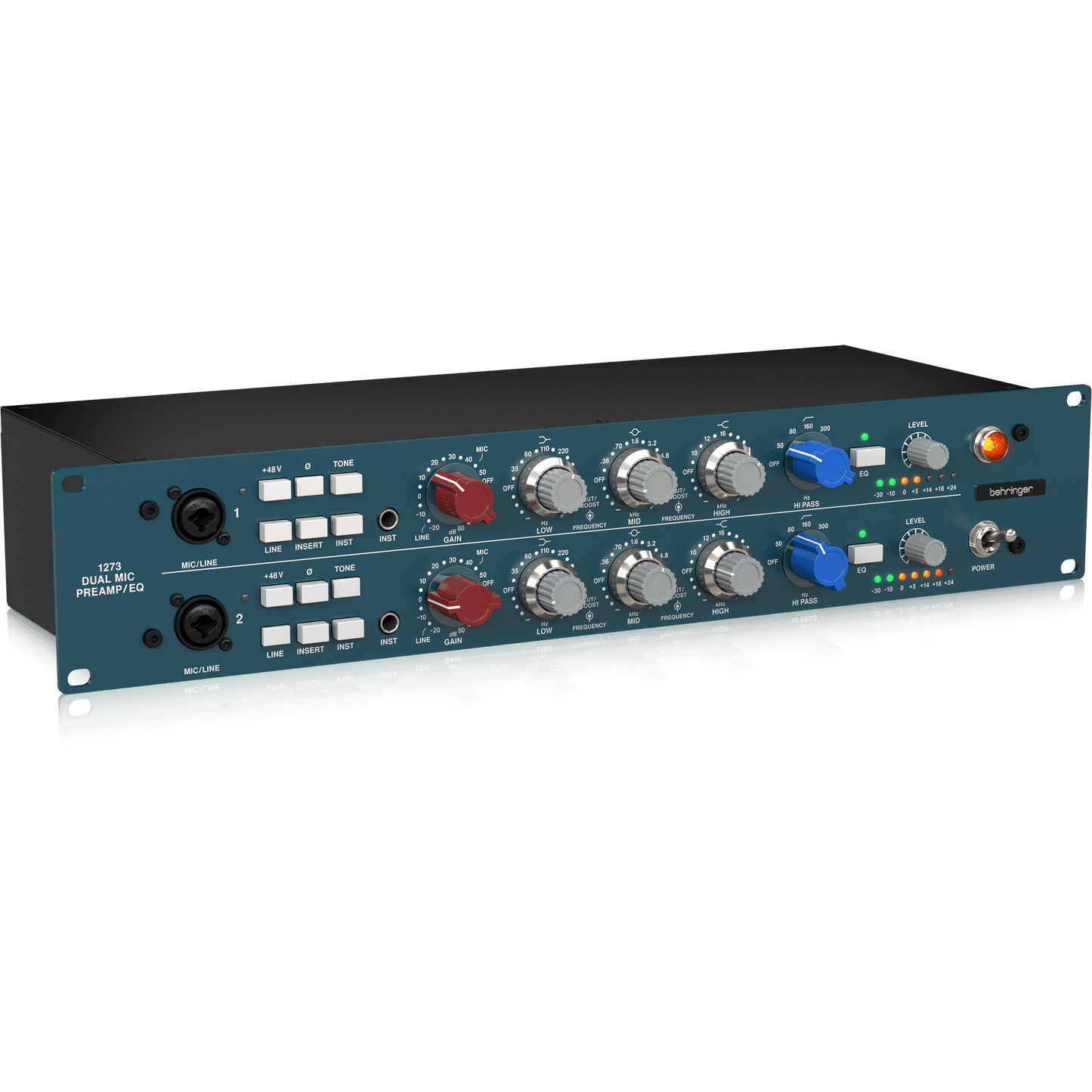 Behringer 1273 2-Channel Microphone Preamplifier with 3-Band Equalizers and Custom-Built Midas Transformers