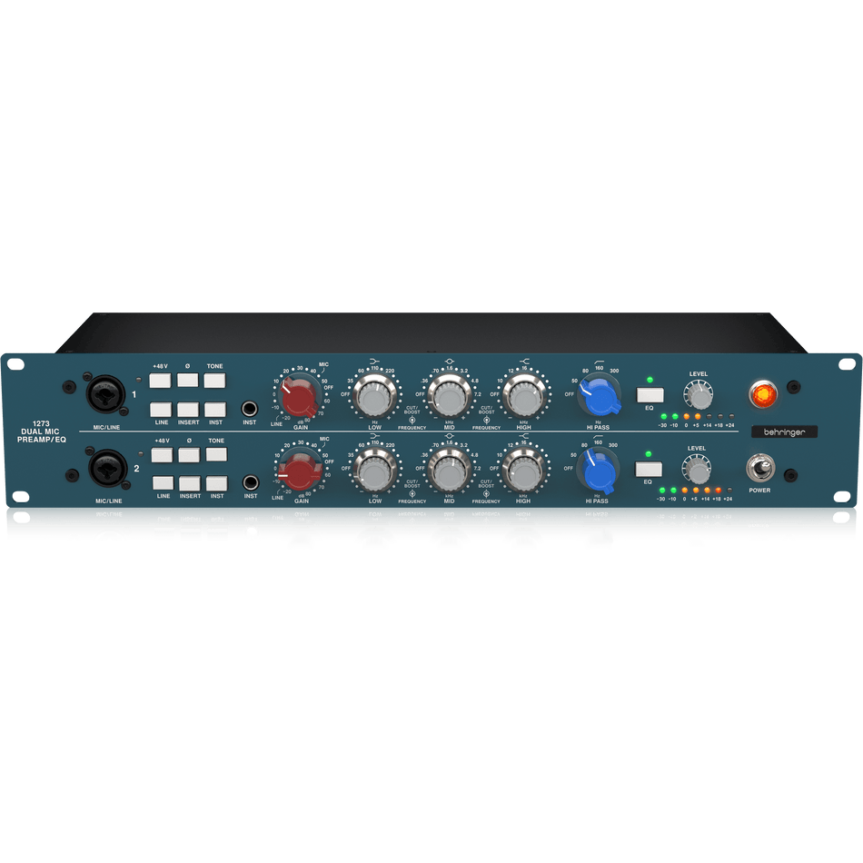 مضخم ميكروفون Behringer 1273 ثنائي القناة مع معادلات 3 نطاقات ومحولات ميداس مصممة خصيصًا