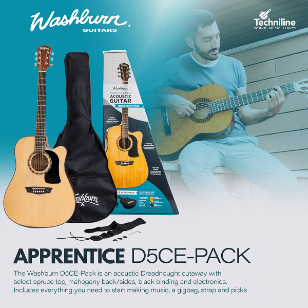 واشبورن AD5CEPACK جيتار شبه صوتي 41 بوصة مدرع مع حقيبة، يختار، حزام