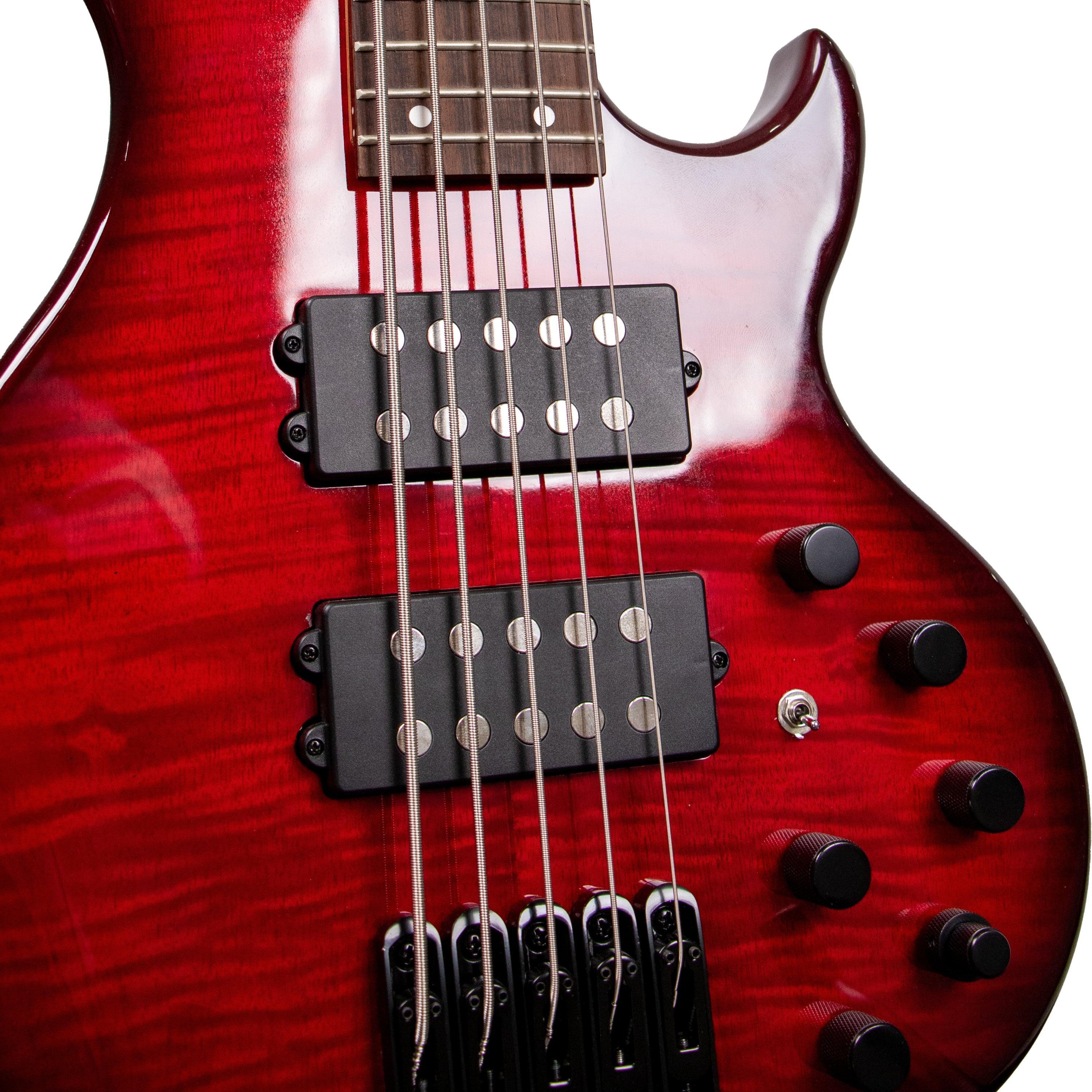 Tansen B555 Guitar Bass Electric 5-String Laurel Fingerboard HH Pickups Red
