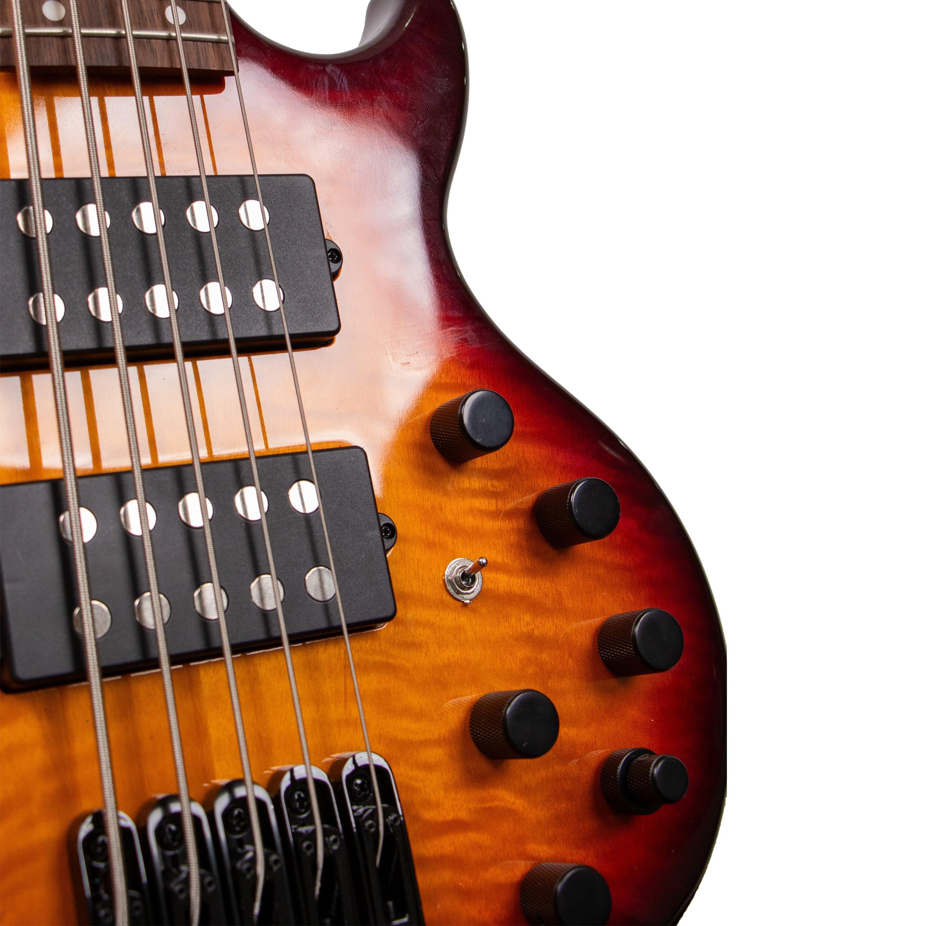 Tansen B555 Guitar Bass Electric 5-String Laurel Fingerboard HH Pickups Red