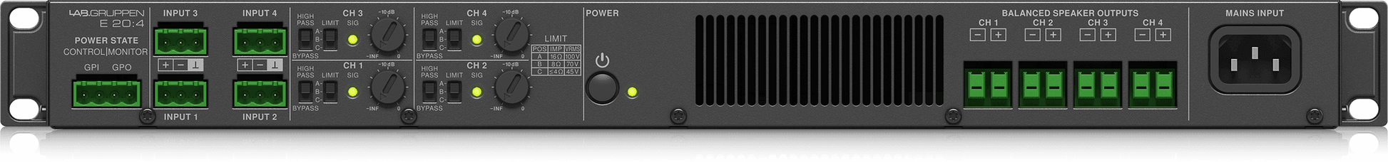 Lab Gruppen E 20:4-2000 Watt Amplifier with 4 Flexible Output Channels for Installation Applications