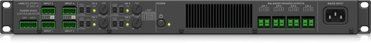 Lab Gruppen E 20:4-2000 Watt Amplifier with 4 Flexible Output Channels for Installation Applications