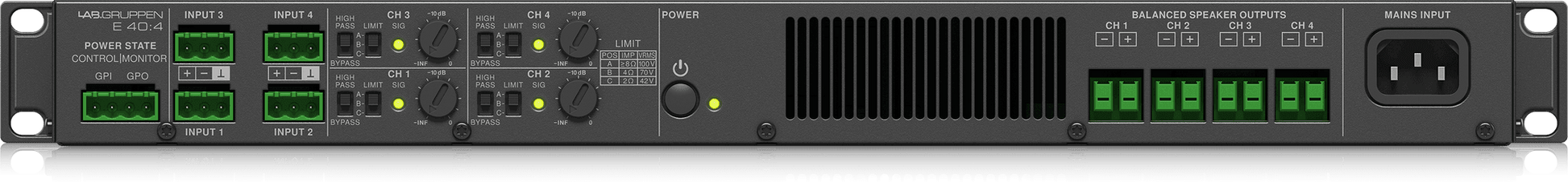 Lab Gruppen E 40:4-4000 Watt Amplifier with 4 Flexible Output Channels for Installation Applications