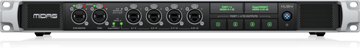 Midas HUB4 Monitor System Hub with 4 PoE Ports for Personal Mixers