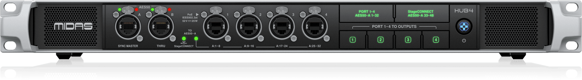 Midas HUB4 Monitor System Hub with 4 PoE Ports for Personal Mixers