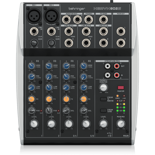 Behringer XENYX 802S Premium Analog 8-Input Mixer with USB Streaming Interface