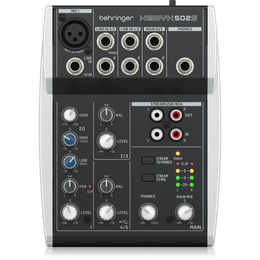 Behringer XENYX 502S Premium Analog 5-Input Mixer with USB Streaming Interface
