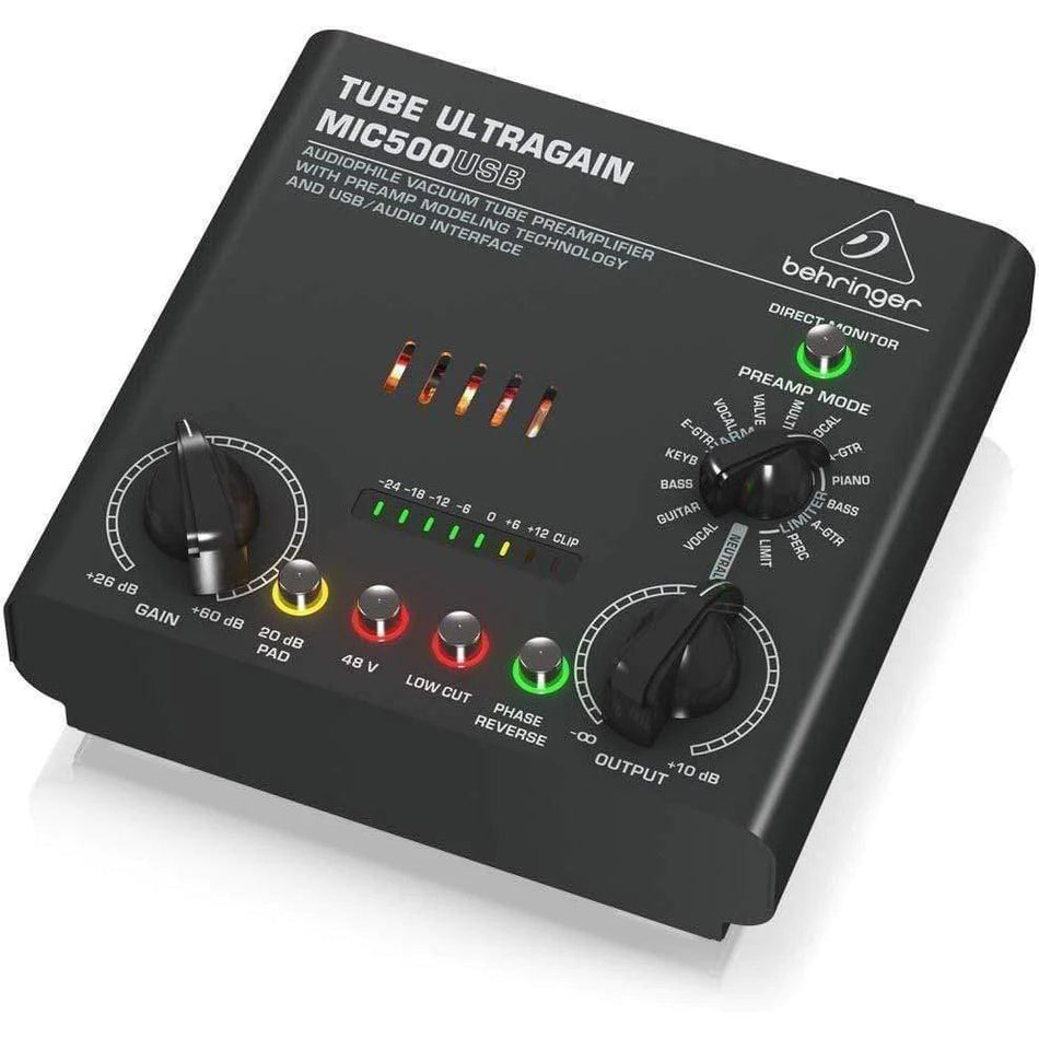 Behringer MIC500USB Audiophile Vacuum Tube Preamplifier with Preamp Modeling Technology and USB/Audio Interface