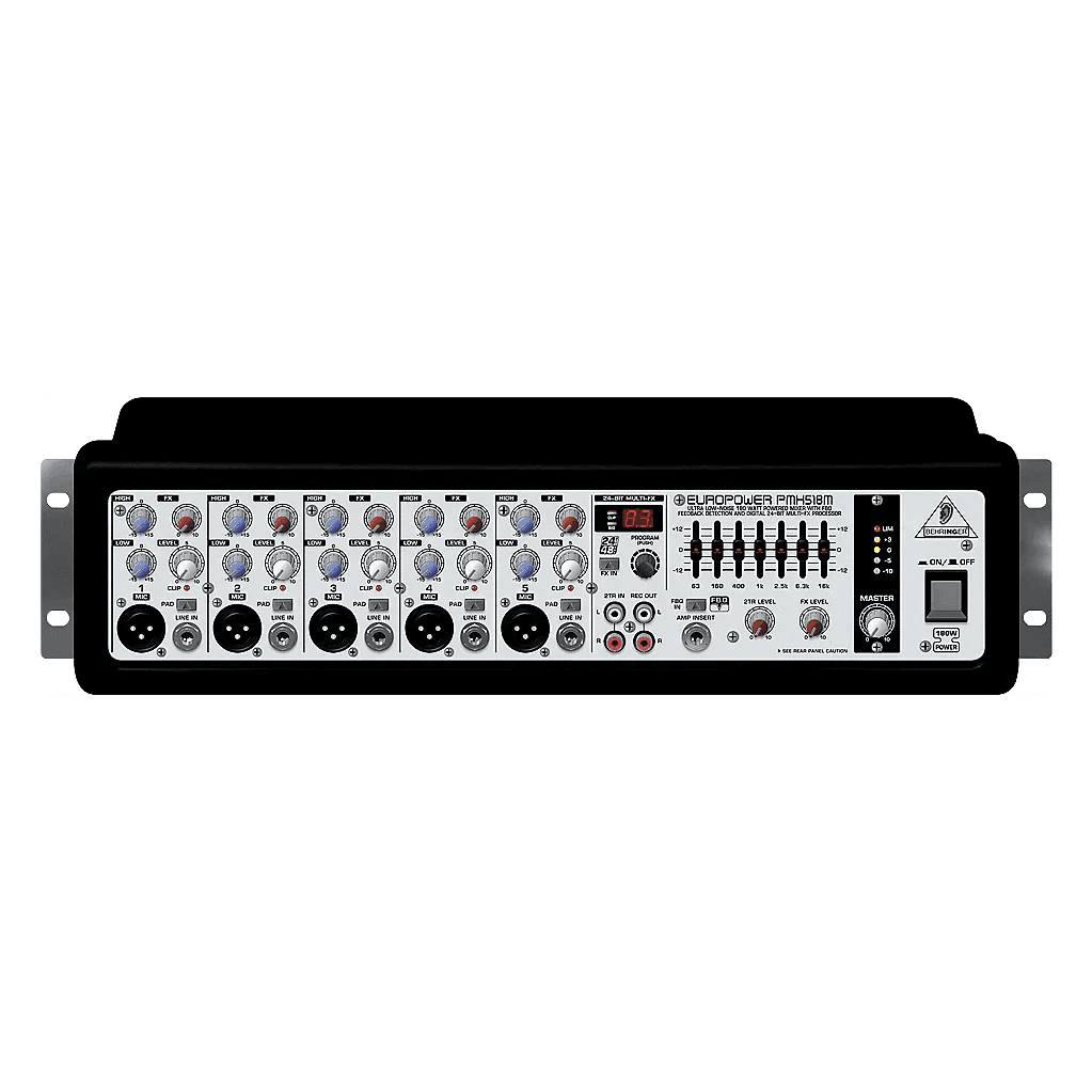 Behringer PMH518M Mixer Powered 5 CH (5 Mono) 1x180W RMS 4Ohms w/ FX and Equalizer