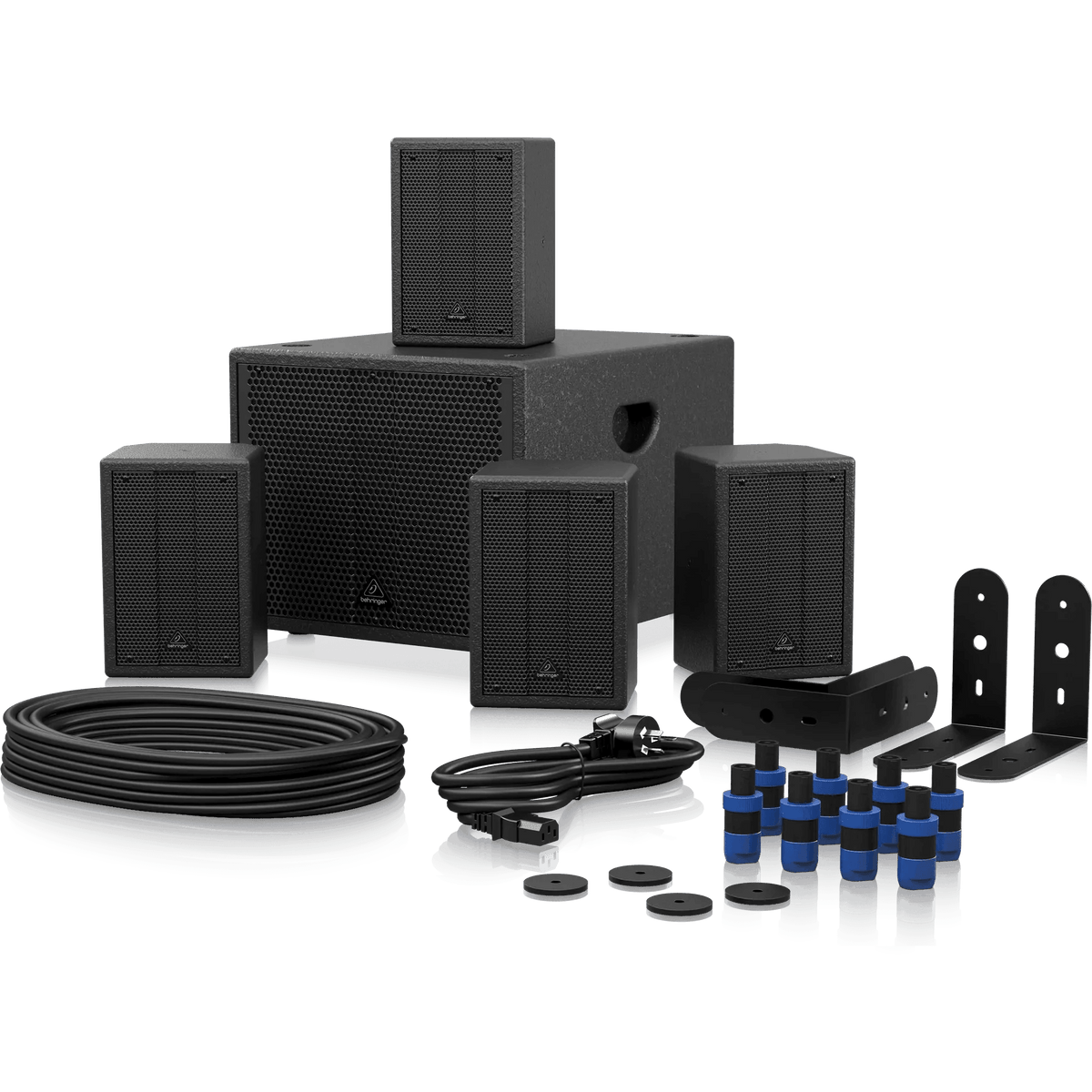 Behringer SAT1004 600W Bundle 4 X 4" Passive PA Speakers and 1 x 8" Active PA Subwoofer