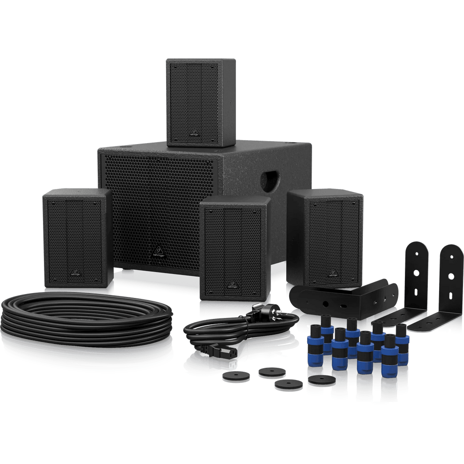 Behringer SAT1004 600W Bundle 4 X 4" Passive PA Speakers and 1 x 8" Active PA Subwoofer