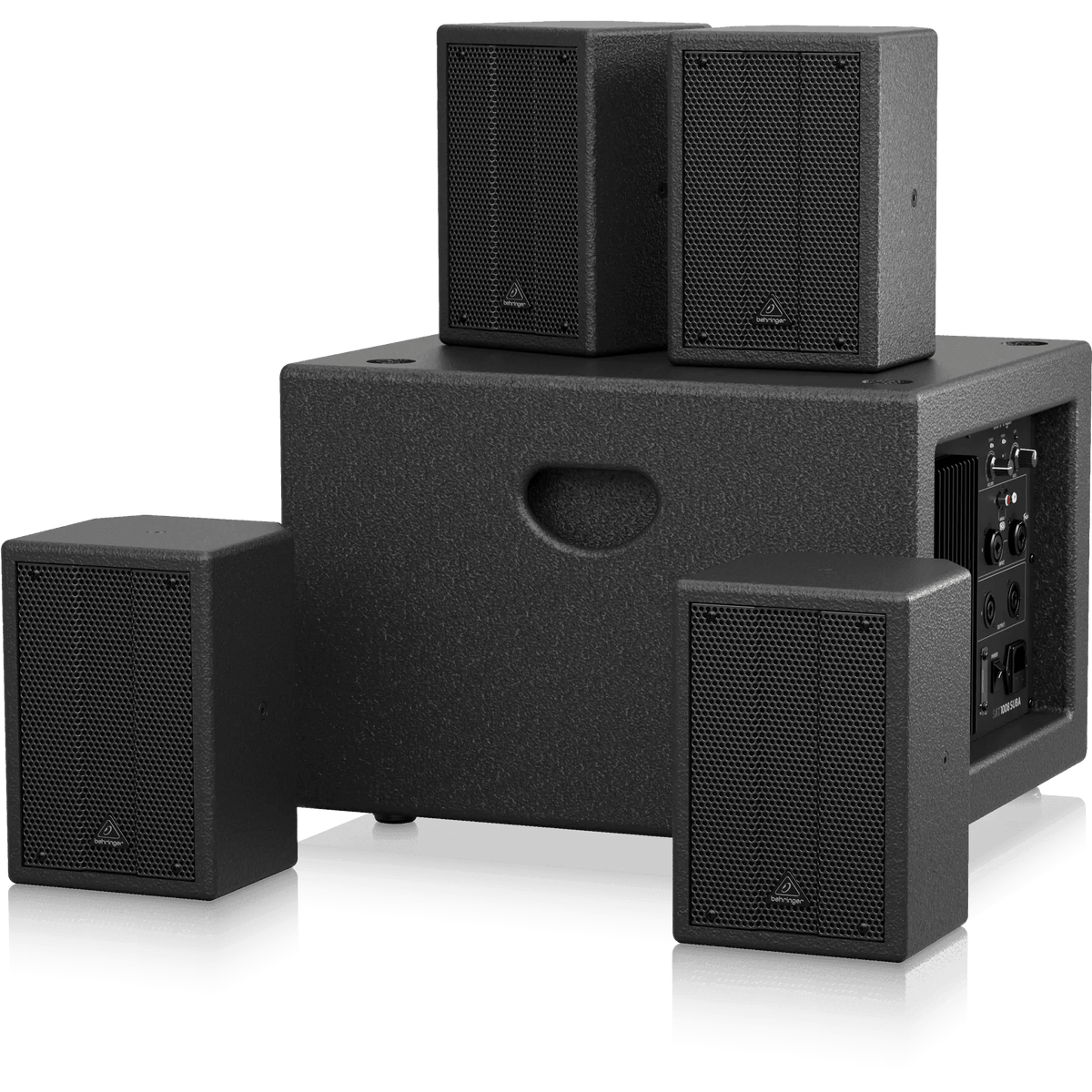Behringer SAT1004 600W Bundle 4 X 4" Passive PA Speakers and 1 x 8" Active PA Subwoofer