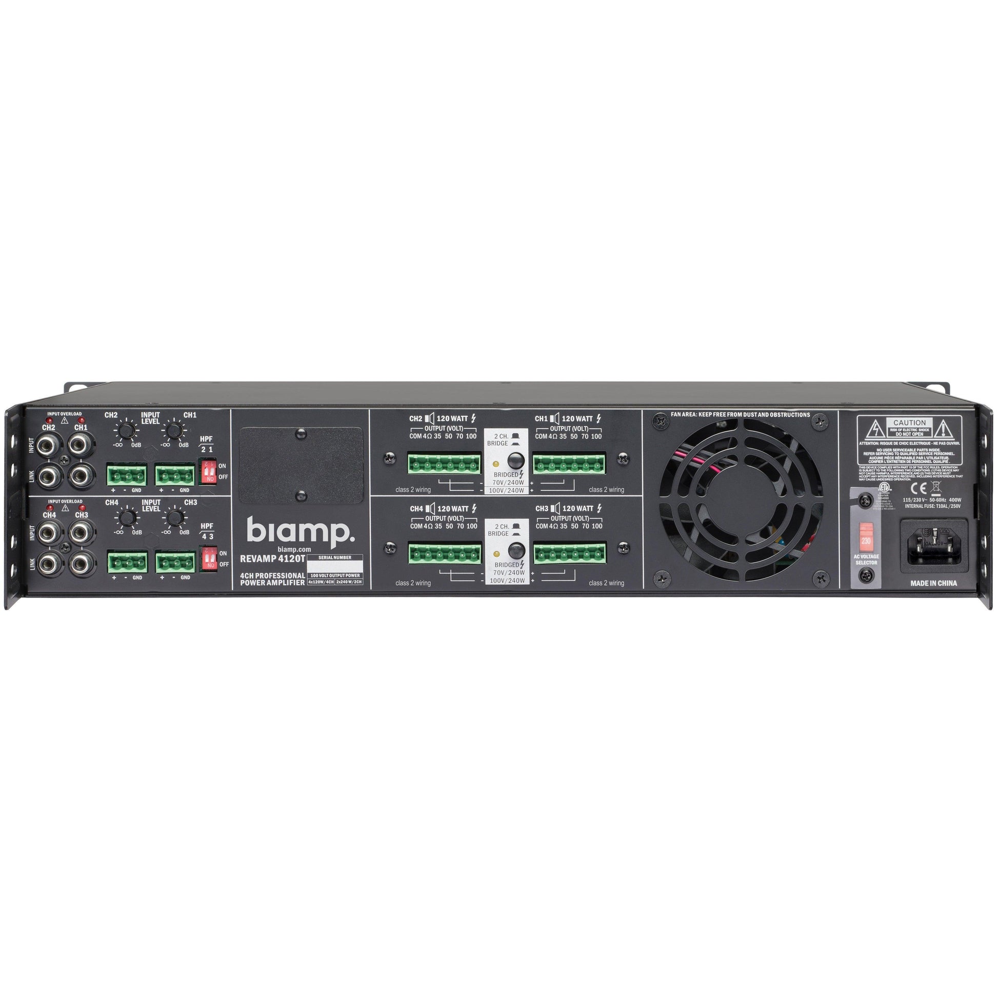 Biamp REVAMP4120T 4-channel 100V bridgeable digital power amplifier, 4 x 120W