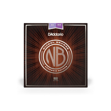 D'Addario NB1152 Acoustic Guitar String Set, Nickel Bronze 0.11 - 0.52 Custom Light Gauge