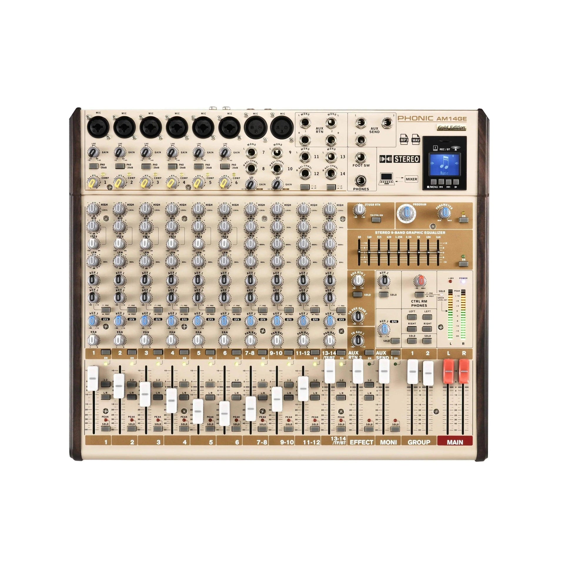 Phonic AM14GE Mixer w/ DFX/BT/TF Recorder/USB
