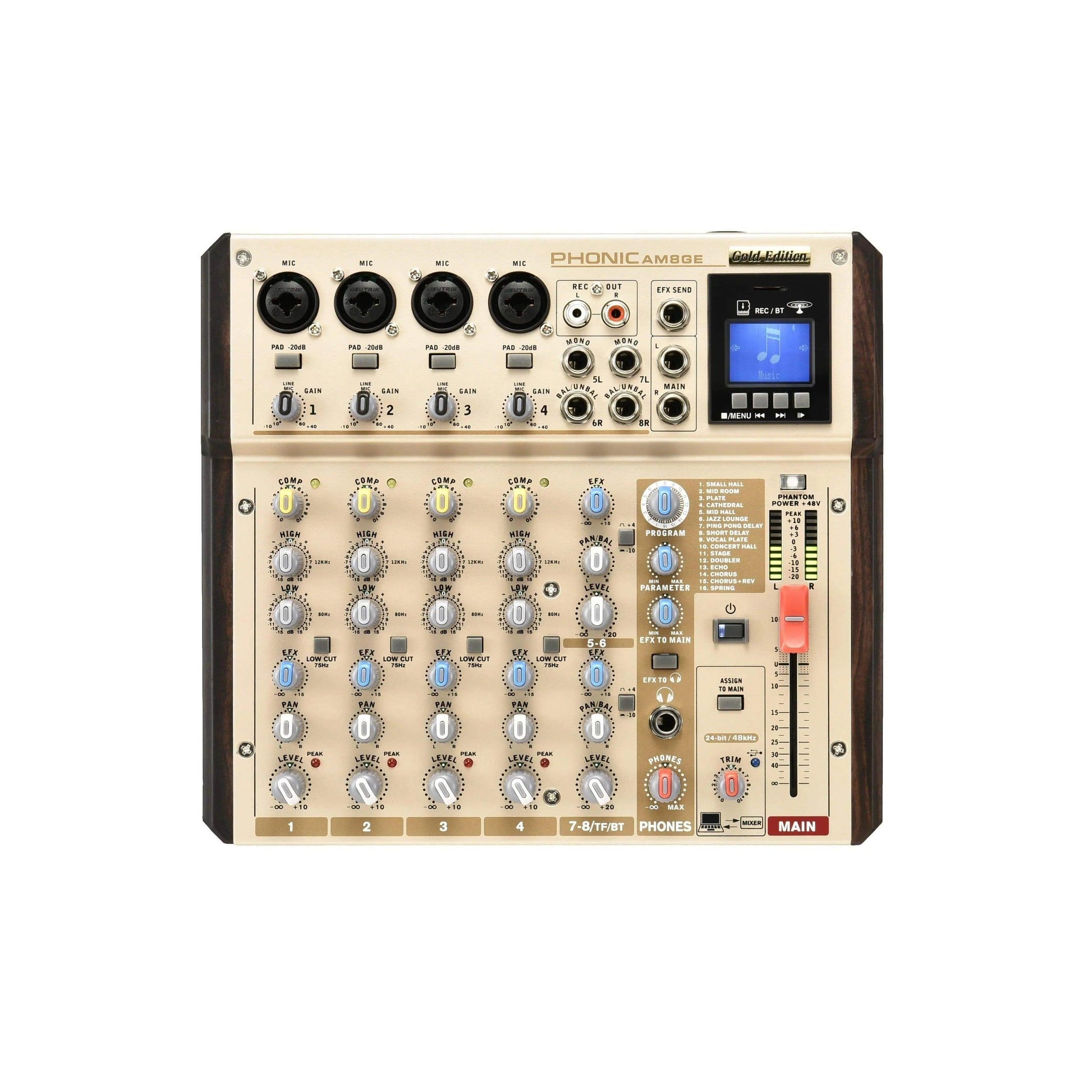 Phonic AM8GE Compact Mixer w/ DFX/BT/TF Recorder/USB